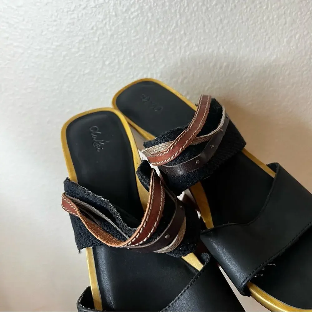 OluKai Kamola wooden platform leather slip on sandals 11